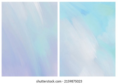 Delicate Abstract Oil Painting Style Vector Layouts. Light Blue, Violet, White and Pastel Pink Stains Background. Modern Soft Vector Print Set Perfect for Cover, Layout.