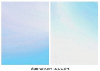 Delicate Abstract Oil Painting Style Vector Layouts. Light Blue, Violet, White and Pastel Pink Stains Background. Modern Soft Vector Print Set Perfect for Cover, Layout.