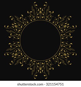 Delicate abstract ornament on black background with place for text