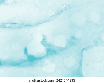 Delicate abstract watercolor background. Light blue surface with watercolor painting, spots, blots, paint stains on wet paper. Soft artistic backdrop. Vector hand drawn illustration.