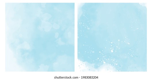 Delicate Abstract Watercolor Painting Style Vector Layouts. Pastel Blue Backgrounds. Soft Blurry Backdrop Without Text. Light Blue Blanks Set.