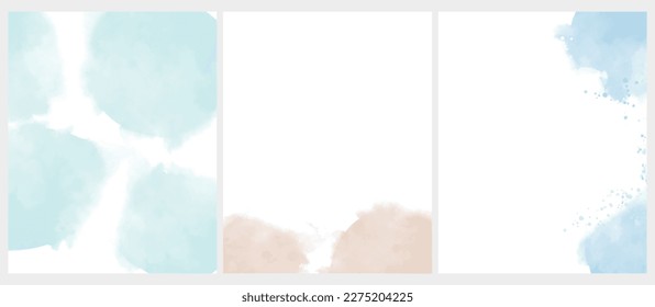 Diseños de vectores de color de agua abstractos y delgados. Pintado beige claro y azul pastel se mantiene sobre un fondo blanco. Mangueras de color Pastel e Impresiones de bandeja ideales para el cartel, Diseño con espacio para texto.