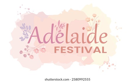 A delicate Adelaide Festival logo featuring soft pastel watercolor splashes and floral accents, symbolizing creativity and artistic expression at the festival