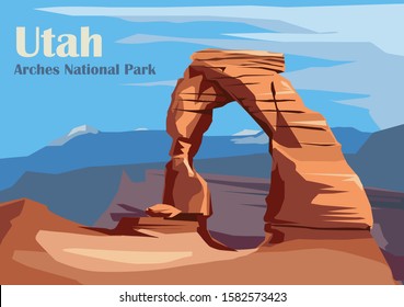 Delicate Arch in Arches National Park, Utah, United States. Vector illustration