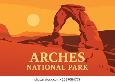 Delicate Arch in Arches National Park glows in the warm light of sunset, showcasing one of the park’s most famous and picturesque rock formations.