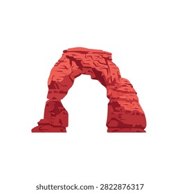 Delicate Arch Red Rock Formation Illustration, Arches National Park Landmark in Utah, Isolated on White