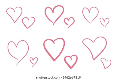 A delicate array of pink heart outlines in multiple sizes, perfect for love-themed designs and Valentine's Day projects.