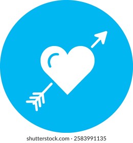 A delicate Cupid’s Arrow in Heart icon with a clean white outline on a light Cambridge blue background. Romantic and timeless, symbolizing love, passion, and heartfelt connections.