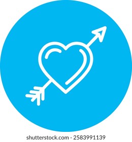 A delicate Cupid’s Arrow in Heart icon with a clean white outline on a light Cambridge blue background. Romantic and timeless, symbolizing love, passion, and heartfelt connections.