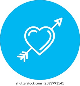 A delicate Cupid’s Arrow in Heart icon with a clean white outline on a light Cambridge blue background. Romantic and timeless, symbolizing love, passion, and heartfelt connections.