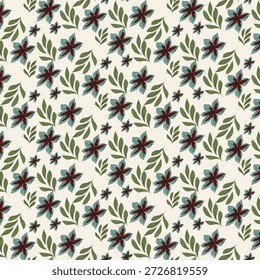 Un patrón delicado y artístico sin fisuras con flores y hojas estilizadas en un estilo de boceto 