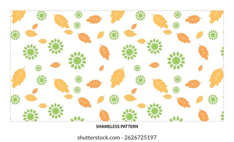 Delicate Autumnal Leaves and Floral Motifs Pattern on White