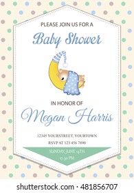delicate baby boy shower card with little teddy bear, vector format
