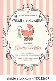 delicate baby girl shower card, vector format