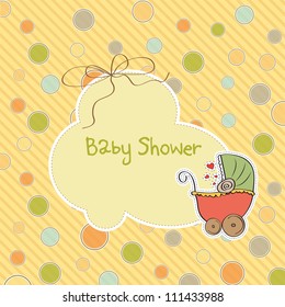 delicate baby shower card with pram