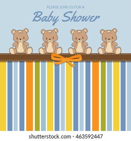Delicate baby shower card with teddy bears, vector format