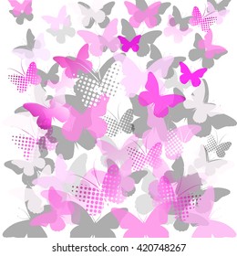Delicate background with flying butterflies. Vector
