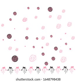 Delicate background, frame, scrapbook, with pink flowers, roses, balls and hearts Girl pink