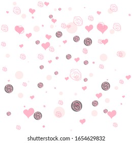 Feiner Hintergrund, Rahmen, Scrapbook, mit rosafarbenen Blumen, Rosen, Bälle und Herzen Girl-Rosa