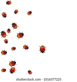 Delicate background with ladybugs. Trendy template for a postcard, stamp, banner or poster. Cute Ladybugs on a white background. Vector