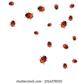 Delicate background with ladybugs. Trendy template for a postcard, stamp, banner or poster. Cute Ladybugs on a white background. Vector