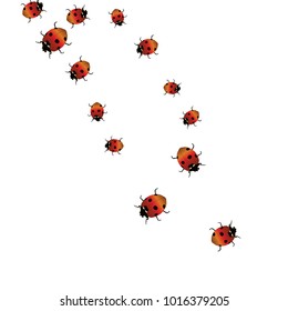 Delicate background with ladybugs. Trendy template for a postcard, stamp, banner or poster. Cute Ladybugs on a white background. Vector