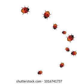 Delicate background with ladybugs. Trendy template for a postcard, stamp, banner or poster. Cute Ladybugs on a white background. Vector