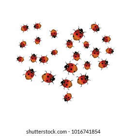 Delicate background with ladybugs. Trendy template for a postcard, stamp, banner or poster. Cute Ladybugs on a white background. Vector