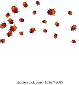 Delicate background with ladybugs. Trendy template for a postcard, stamp, banner or poster. Cute Ladybugs on a white background. Vector