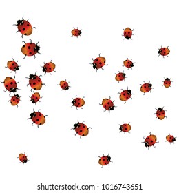 Delicate background with ladybugs. Trendy template for a postcard, stamp, banner or poster. Cute Ladybugs on a white background. Vector