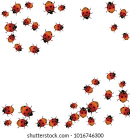 Delicate background with ladybugs. Trendy template for a postcard, stamp, banner or poster. Cute Ladybugs on a white background. Vector