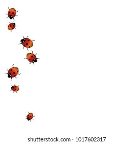 Delicate background with ladybugs. Trendy template for a postcard, stamp, banner or poster. Cute Ladybugs on a white background. Vector