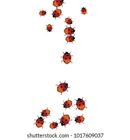 Delicate background with ladybugs. Trendy template for a postcard, stamp, banner or poster. Cute Ladybugs on a white background. Vector