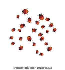 Delicate background with ladybugs. Trendy template for a postcard, stamp, banner or poster. Cute Ladybugs on a white background. Vector