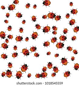 Delicate background with ladybugs. Trendy template for a postcard, stamp, banner or poster. Cute Ladybugs on a white background. Vector