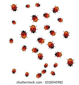 Delicate background with ladybugs. Trendy template for a postcard, stamp, banner or poster. Cute Ladybugs on a white background. Vector