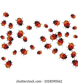 Delicate background with ladybugs. Trendy template for a postcard, stamp, banner or poster. Cute Ladybugs on a white background. Vector