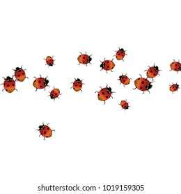Delicate background with ladybugs. Trendy template for a postcard, stamp, banner or poster. Cute Ladybugs on a white background. Vector