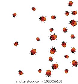 Delicate background with ladybugs. Trendy template for a postcard, stamp, banner or poster. Cute Ladybugs on a white background. Vector