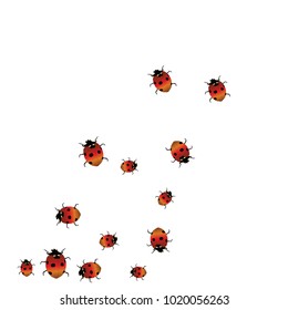 Delicate background with ladybugs. Trendy template for a postcard, stamp, banner or poster. Cute Ladybugs on a white background. Vector