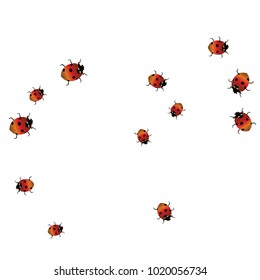 Delicate background with ladybugs. Trendy template for a postcard, stamp, banner or poster. Cute Ladybugs on a white background. Vector