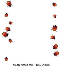 Delicate background with ladybugs. Trendy template for a postcard, stamp, banner or poster. Cute Ladybugs on a white background. Vector
