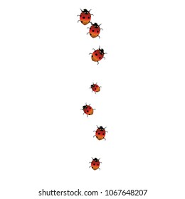 Delicate background with ladybugs. Trendy template for a postcard, stamp, banner or poster. Cute Ladybugs on a white background. Vector
