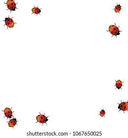 Delicate background with ladybugs. Trendy template for a postcard, stamp, banner or poster. Cute Ladybugs on a white background. Vector
