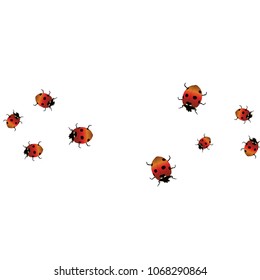Delicate background with ladybugs. Trendy template for a postcard, stamp, banner or poster. Cute Ladybugs on a white background. Vector
