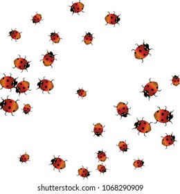 Delicate background with ladybugs. Trendy template for a postcard, stamp, banner or poster. Cute Ladybugs on a white background. Vector

