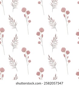 Delicate background with pastel colored meadow flowers. Gentle botanical seamless pattern.