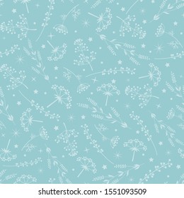 Delicate background with plants and stars. Winter floral pattern. Vector seamless pattern.
