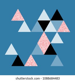 Delicate background of triangles. Triangles with glitter. Background in pastel colors. Geometric background.