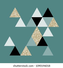 Delicate background of triangles. Triangles with gold glitter. Background in pastel colors. Geometric background.